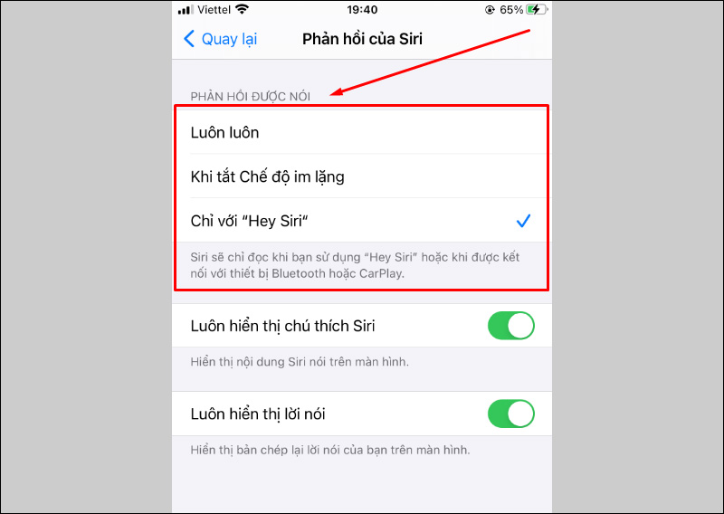  Phản hồi của Siri (Voice Feedback)